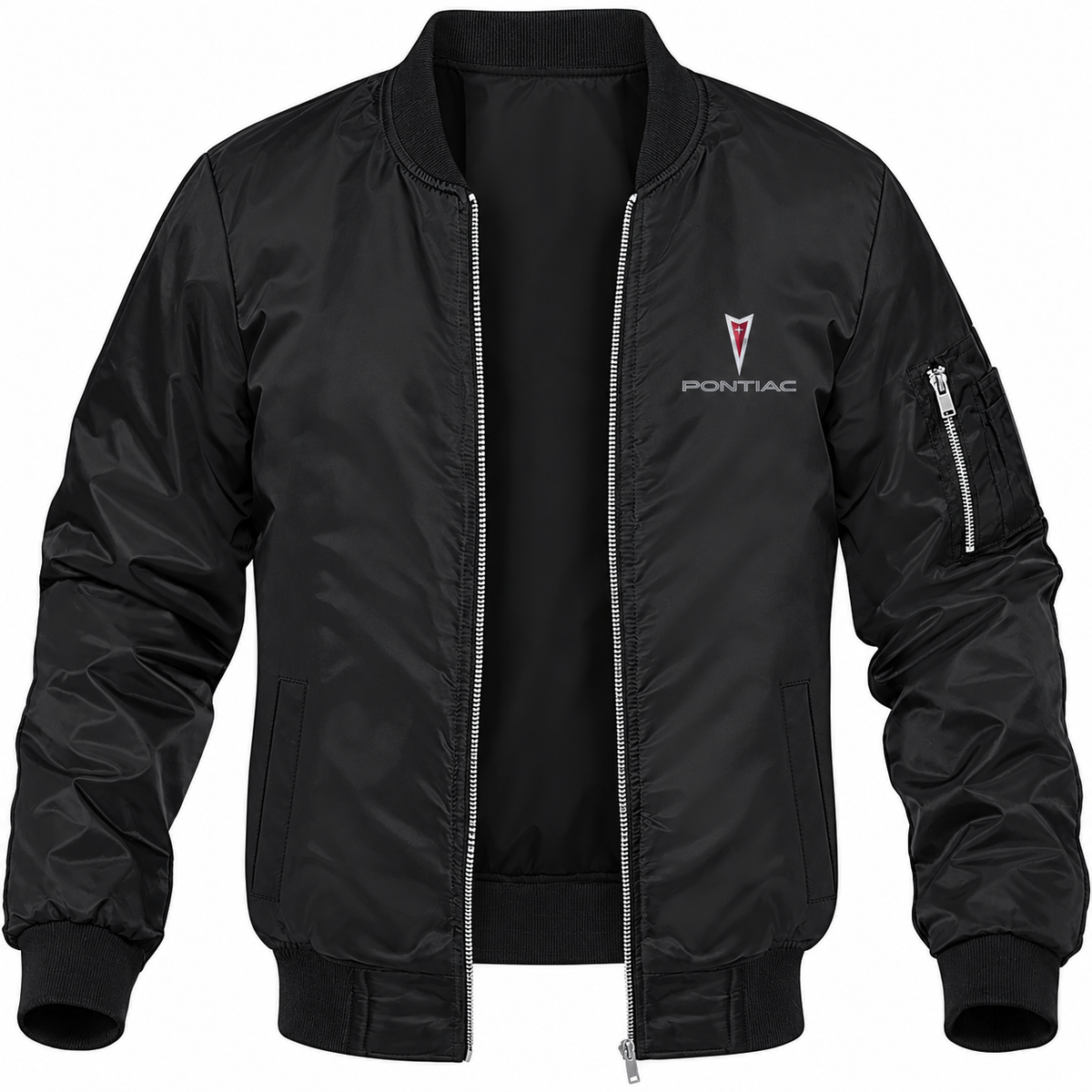 Pontiac black bomber jacket front product photo | color: black |