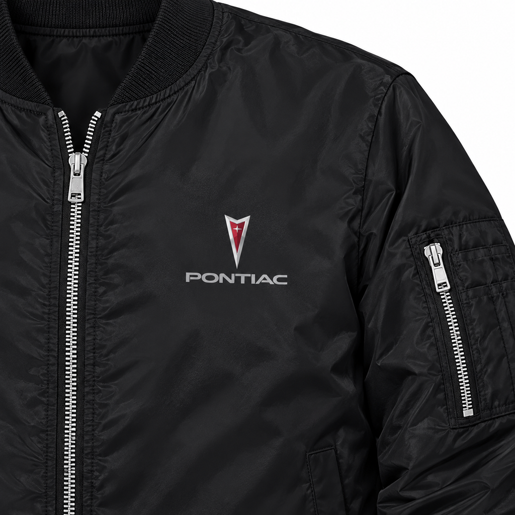Pontiac black bomber jacket chest print detail | color: black |