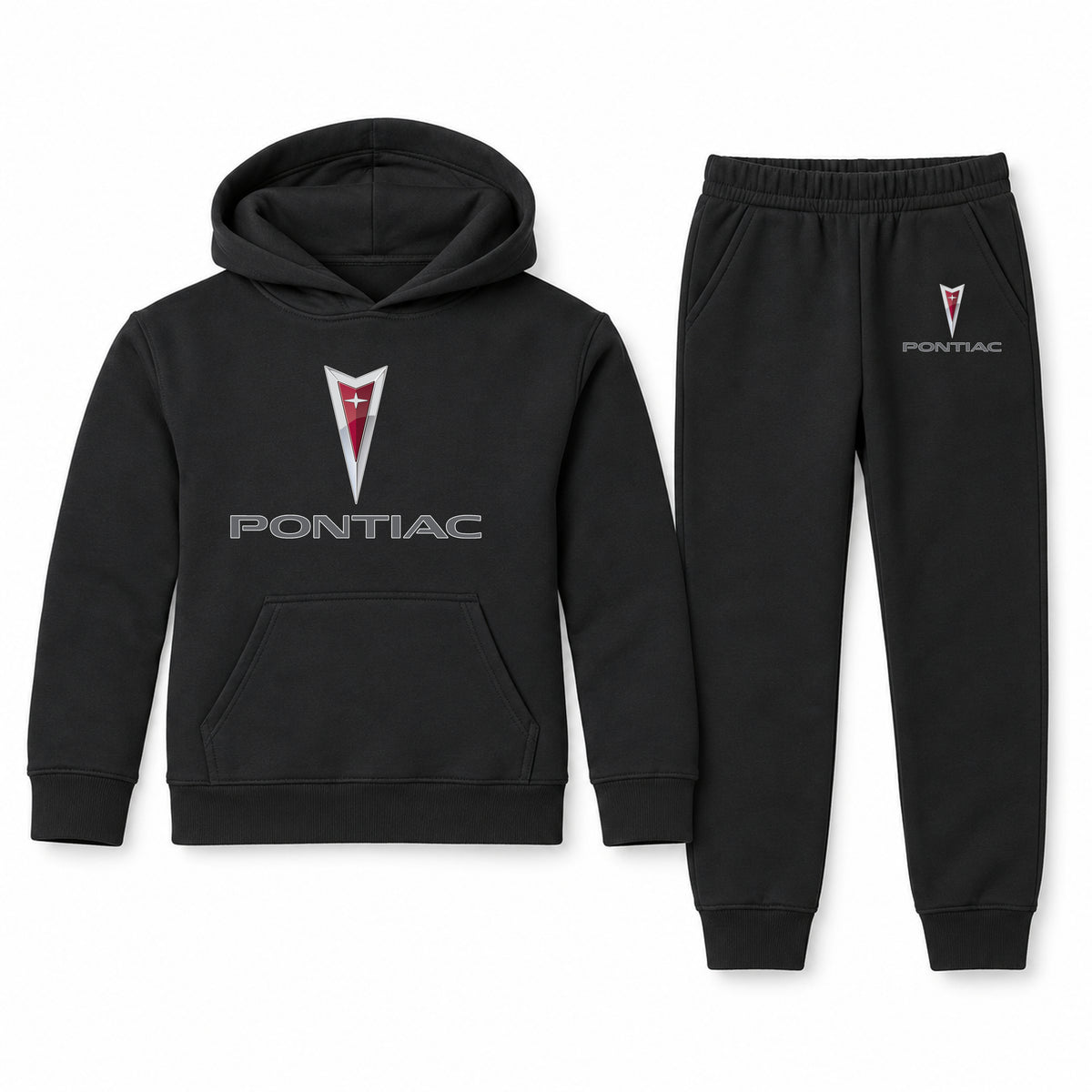 Pontiac youth hoodie jogger set, Black, Youth Large ages 10–12