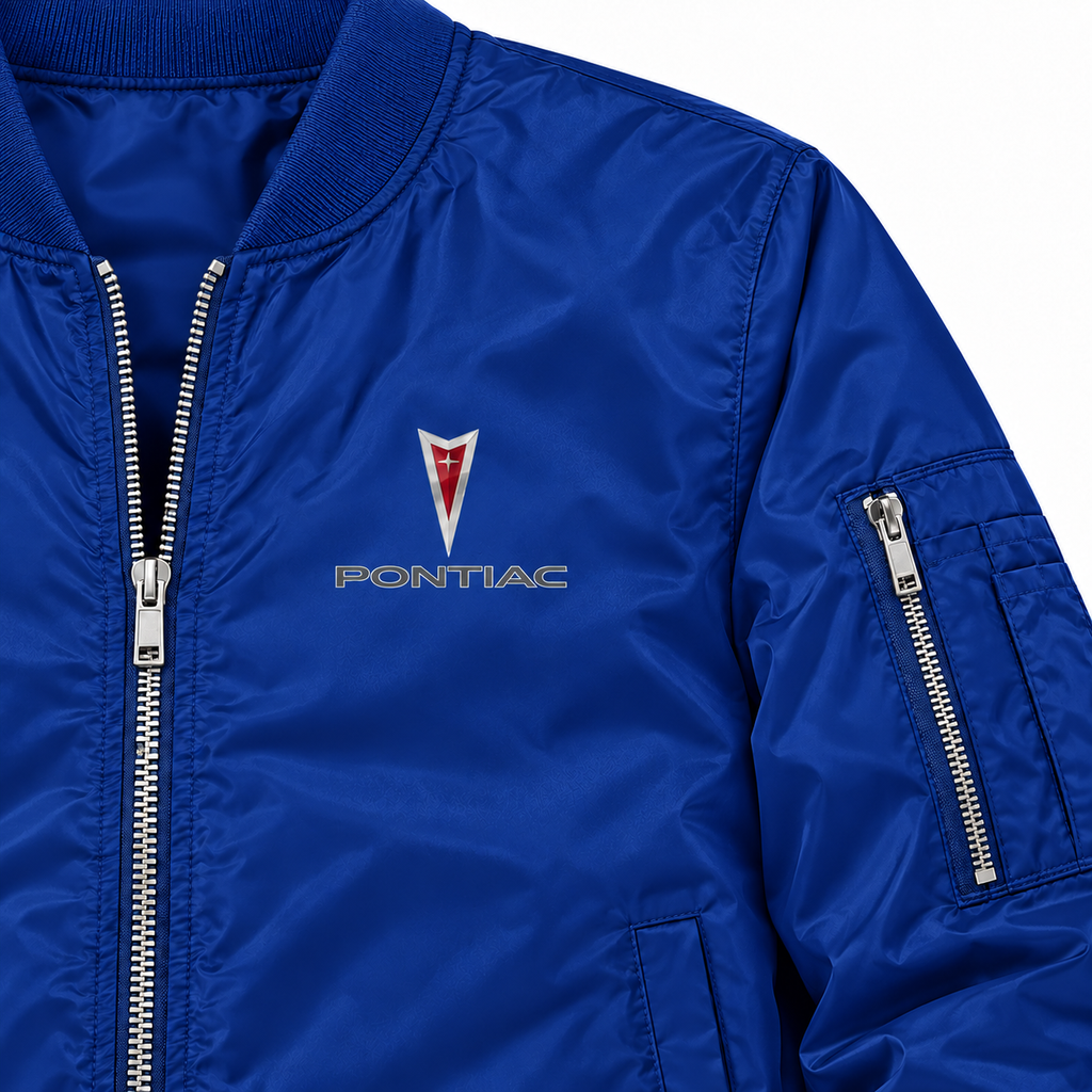 Pontiac blue bomber jacket chest print detail | color: blue |