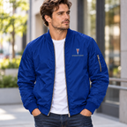 Pontiac blue bomber jacket model lifestyle view | color: blue |