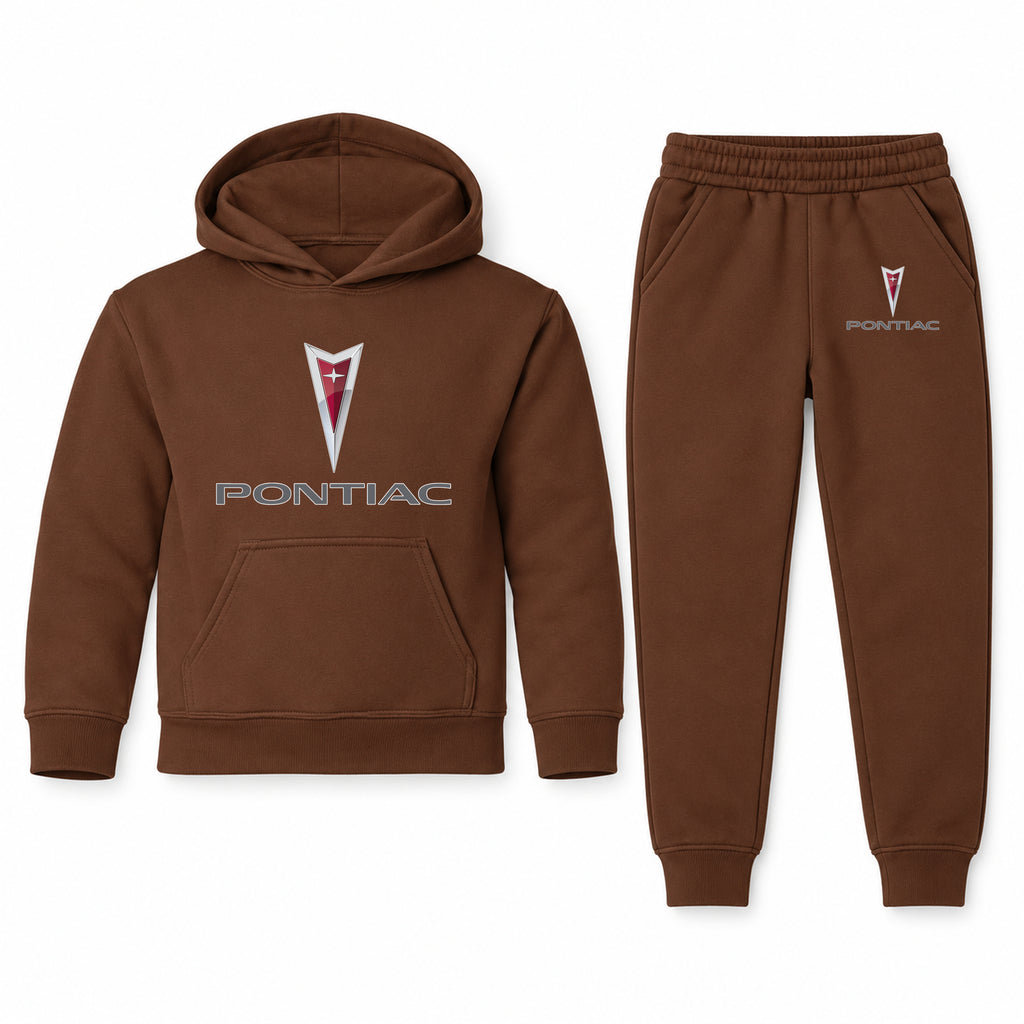 Pontiac youth hoodie jogger set, Brown, Youth Large ages 10–12