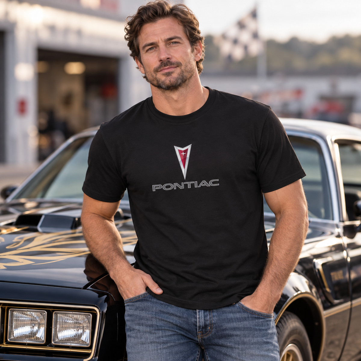 Men’s Pontiac Car Cotton T-Shirt | Color: Black | Image 2