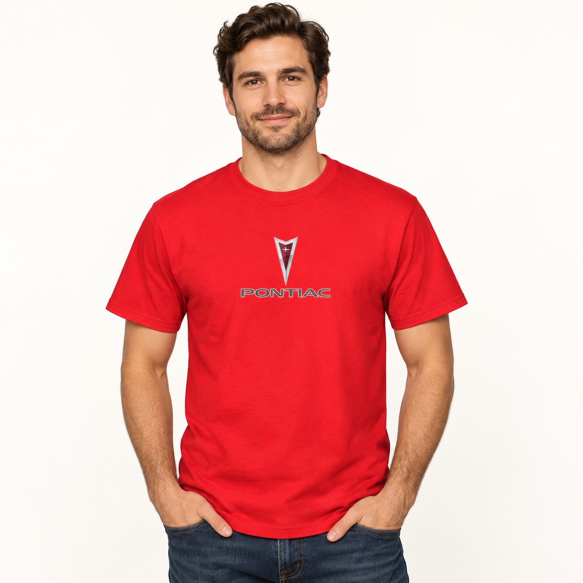 Men’s Pontiac Car Cotton T-Shirt | Color: Red | Image 3