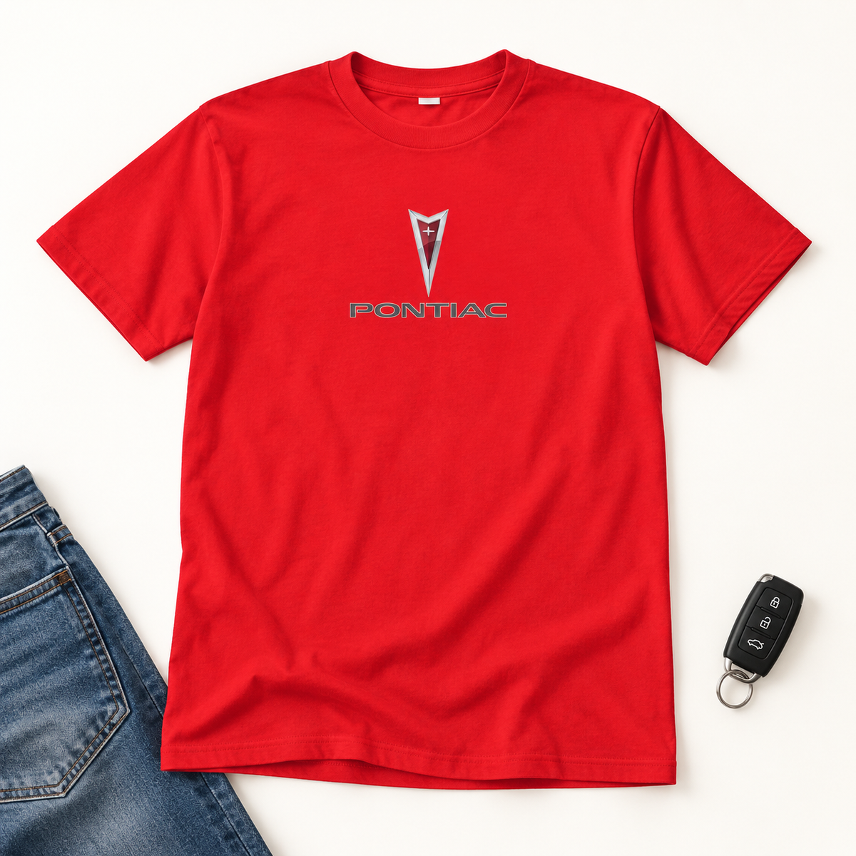 Men’s Pontiac Car Cotton T-Shirt | Color: Red | Image 4