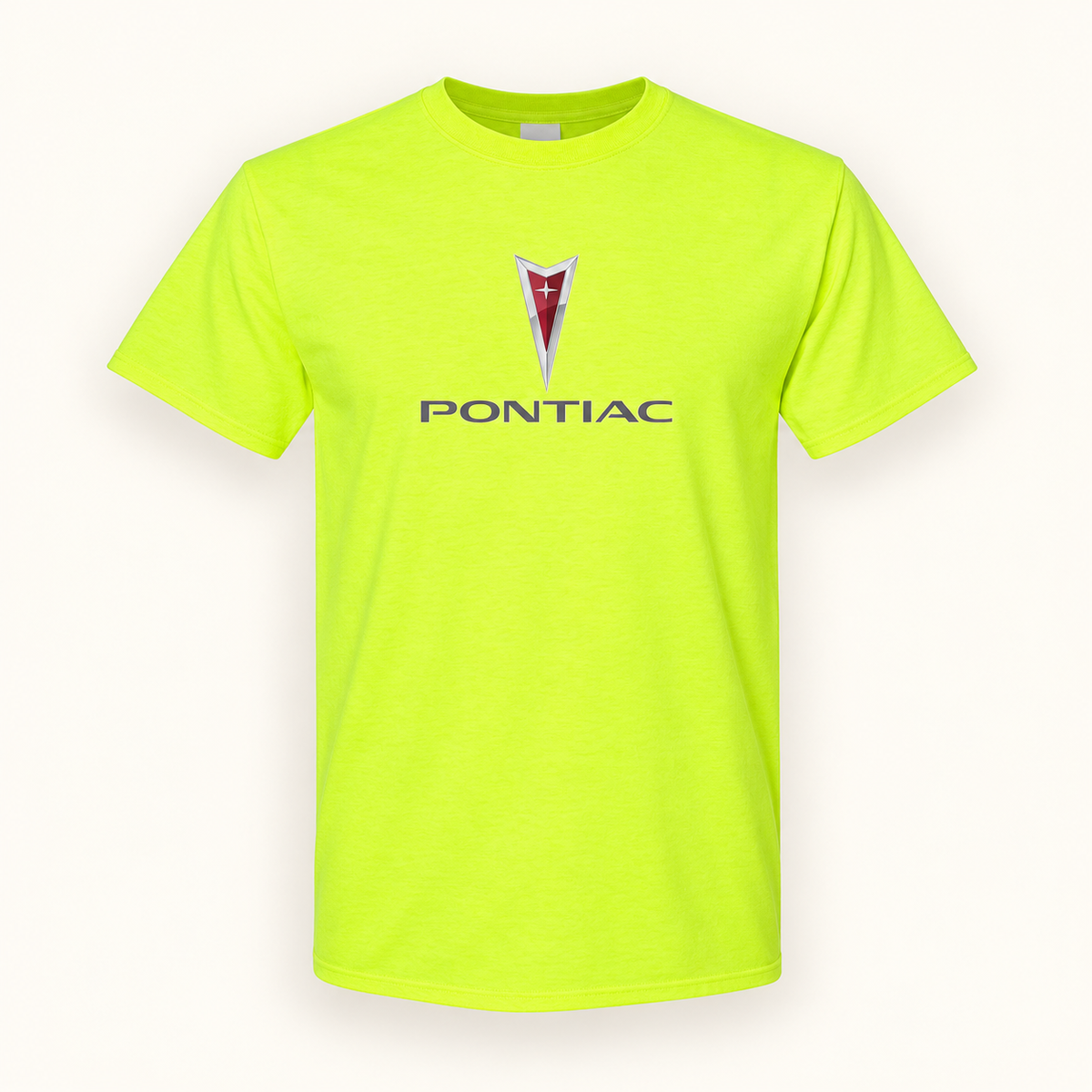 Men’s Pontiac Car Cotton T-Shirt | Color: Safety Green | Image 1