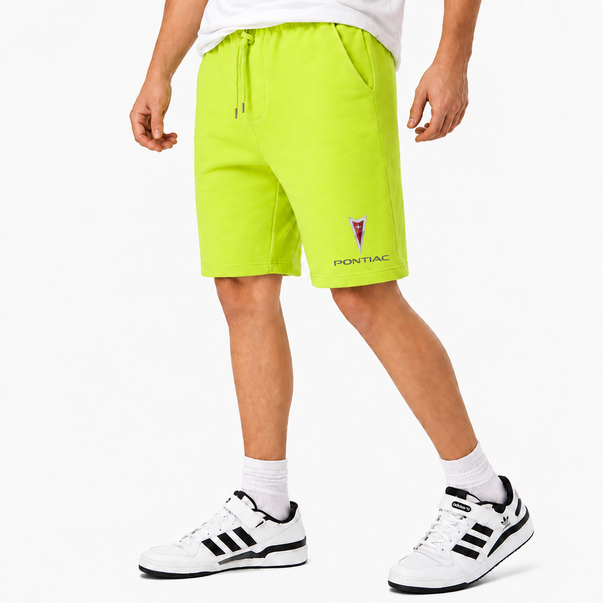 Pontiac fleece shorts Lime Green front logo near left hem