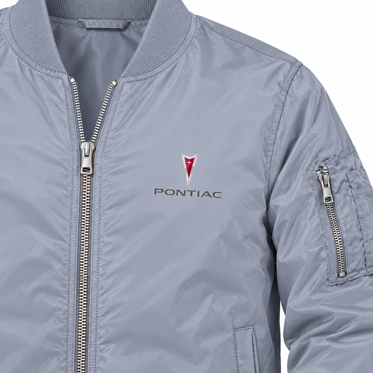 Pontiac grey bomber jacket chest print detail | color: grey |