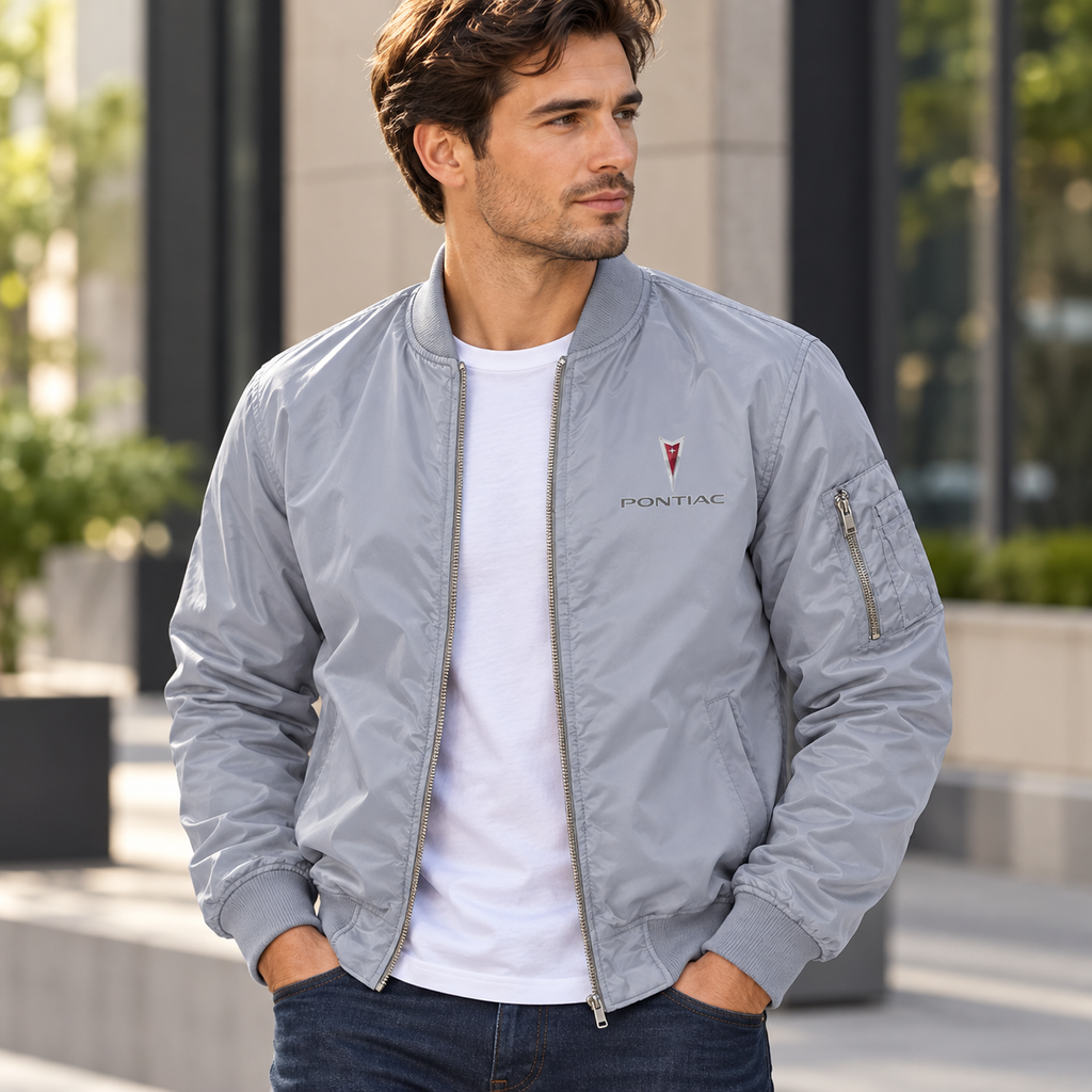 Pontiac grey bomber jacket model lifestyle view | color: grey |