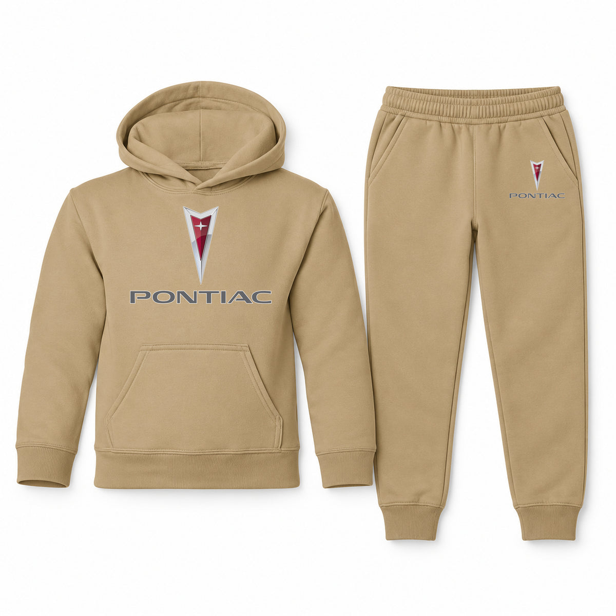 Pontiac youth hoodie jogger set, Khaki, Youth Large ages 10–12