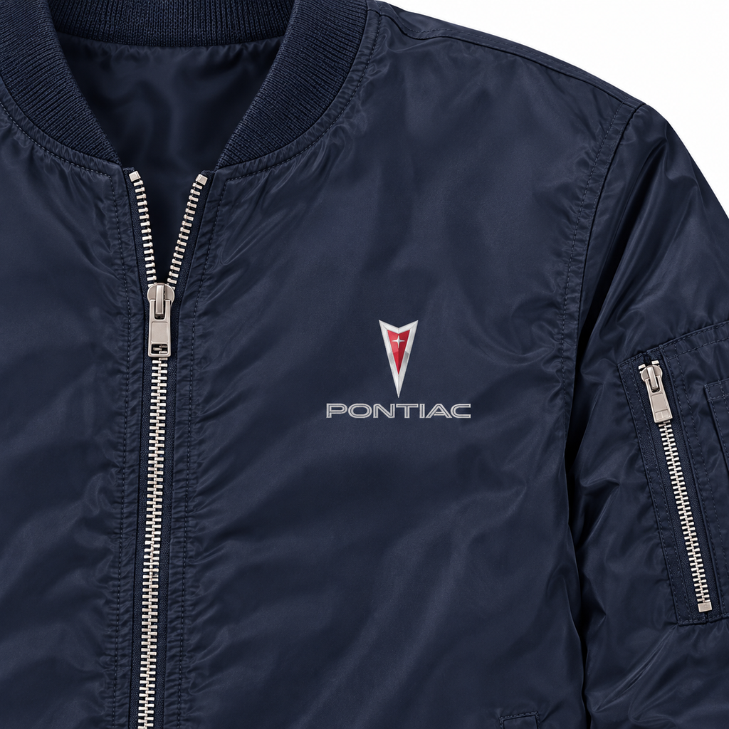 Pontiac navy bomber jacket chest print detail | color: navy |