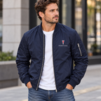 Pontiac navy bomber jacket model lifestyle view | color: navy |