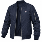 Pontiac navy bomber jacket angled product view | color: navy |