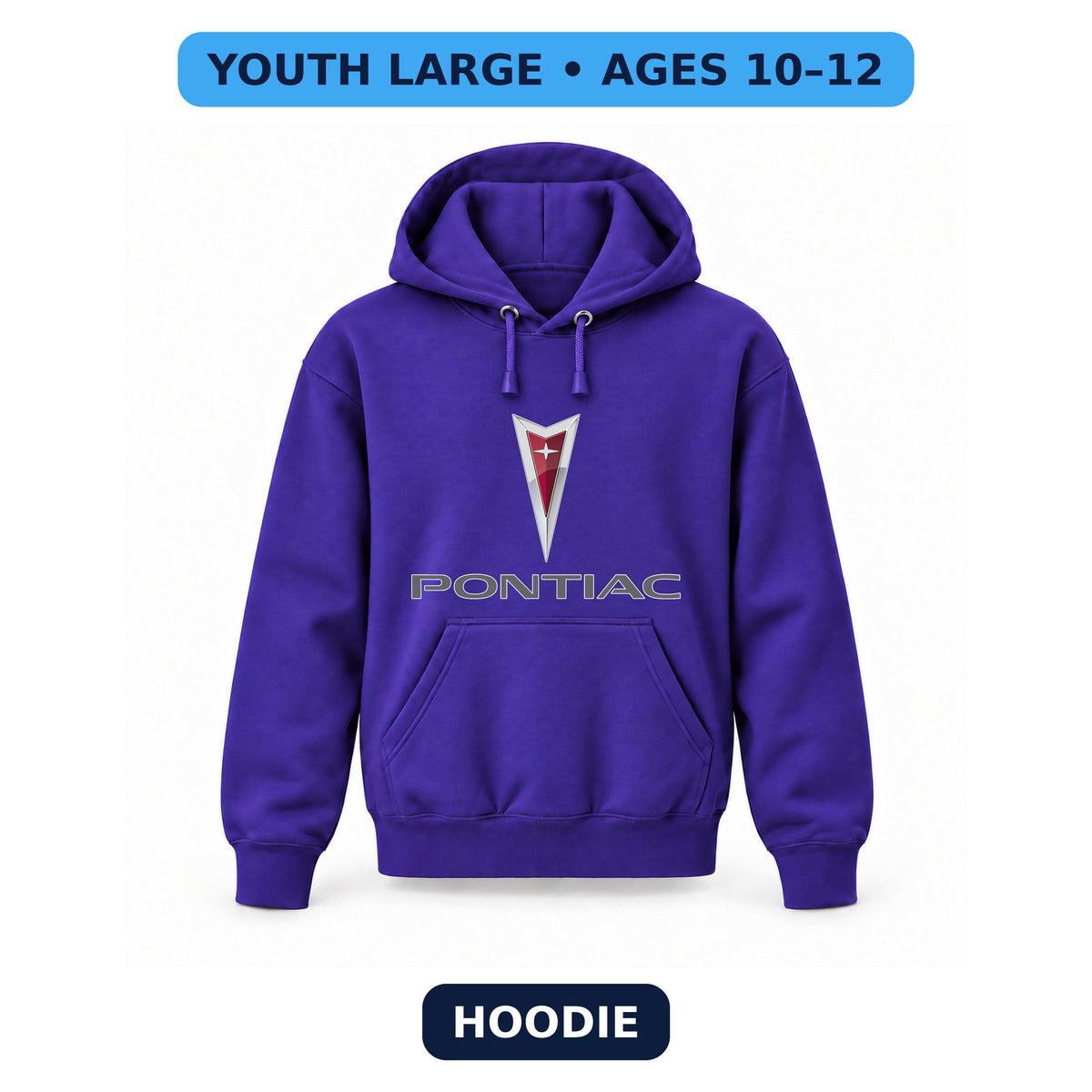 Pontiac - Youth Large Hoodie (Ages 10–12) | Color: Purple