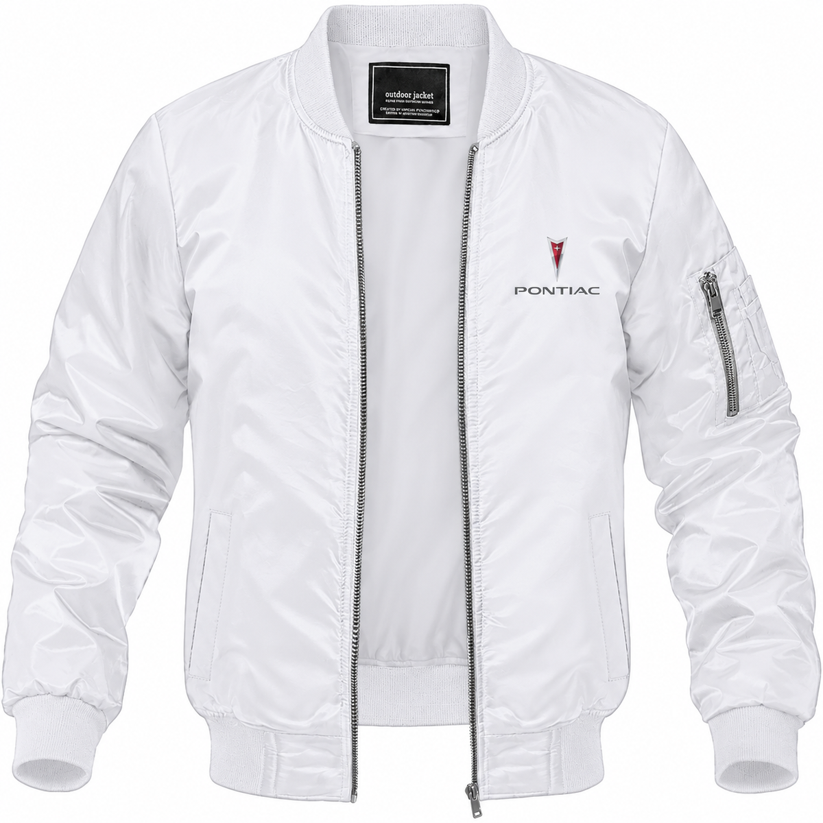 Pontiac white bomber jacket front product photo | color: white |