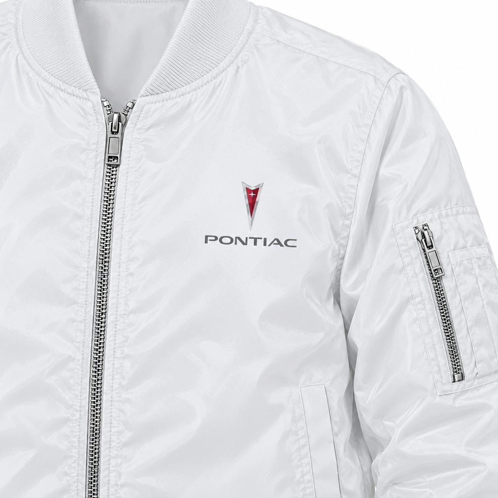 Pontiac white bomber jacket chest print detail | color: white |