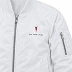 Pontiac white bomber jacket chest print detail | color: white |