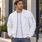 Pontiac white bomber jacket model lifestyle view | color: white |