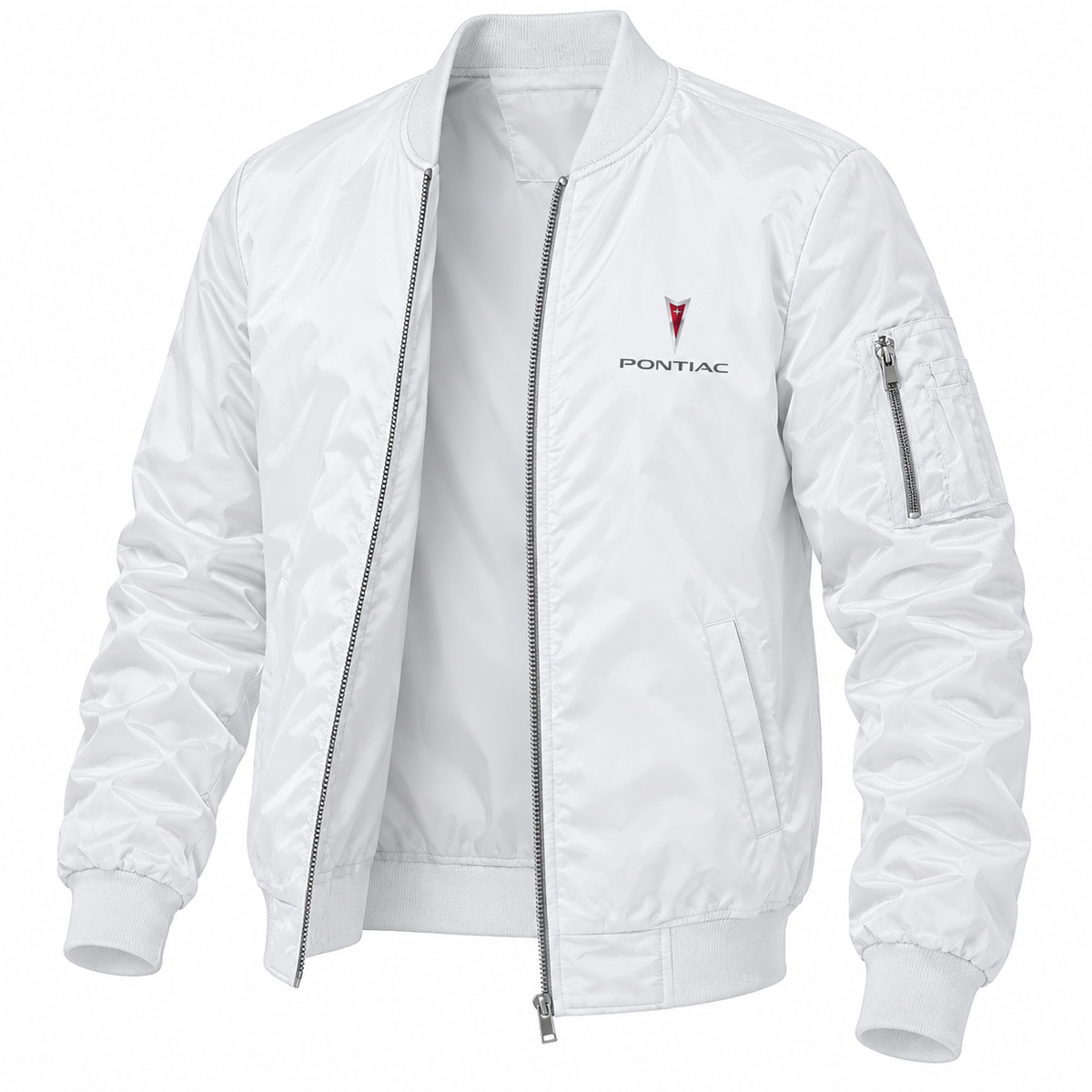 Pontiac white bomber jacket angled product view | color: white |