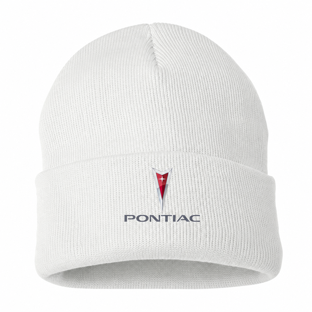 Men's Pontiac Beanie Hat — White — clean front main