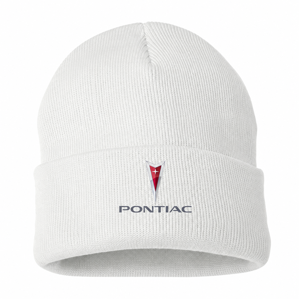 Men's Pontiac Beanie Hat — White — clean front main