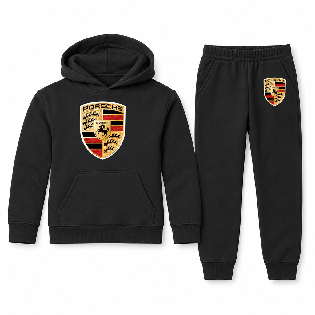 Porsche youth hoodie jogger set, Black, Youth Large ages 10–12