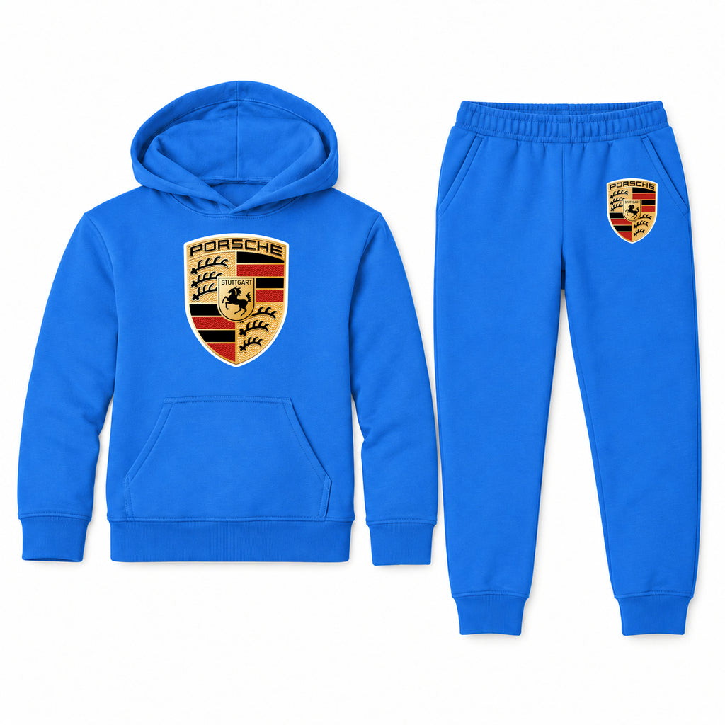 Porsche youth hoodie jogger set, Blue, Youth Large ages 10–12