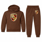 Porsche youth hoodie jogger set, Brown, Youth Large ages 10–12