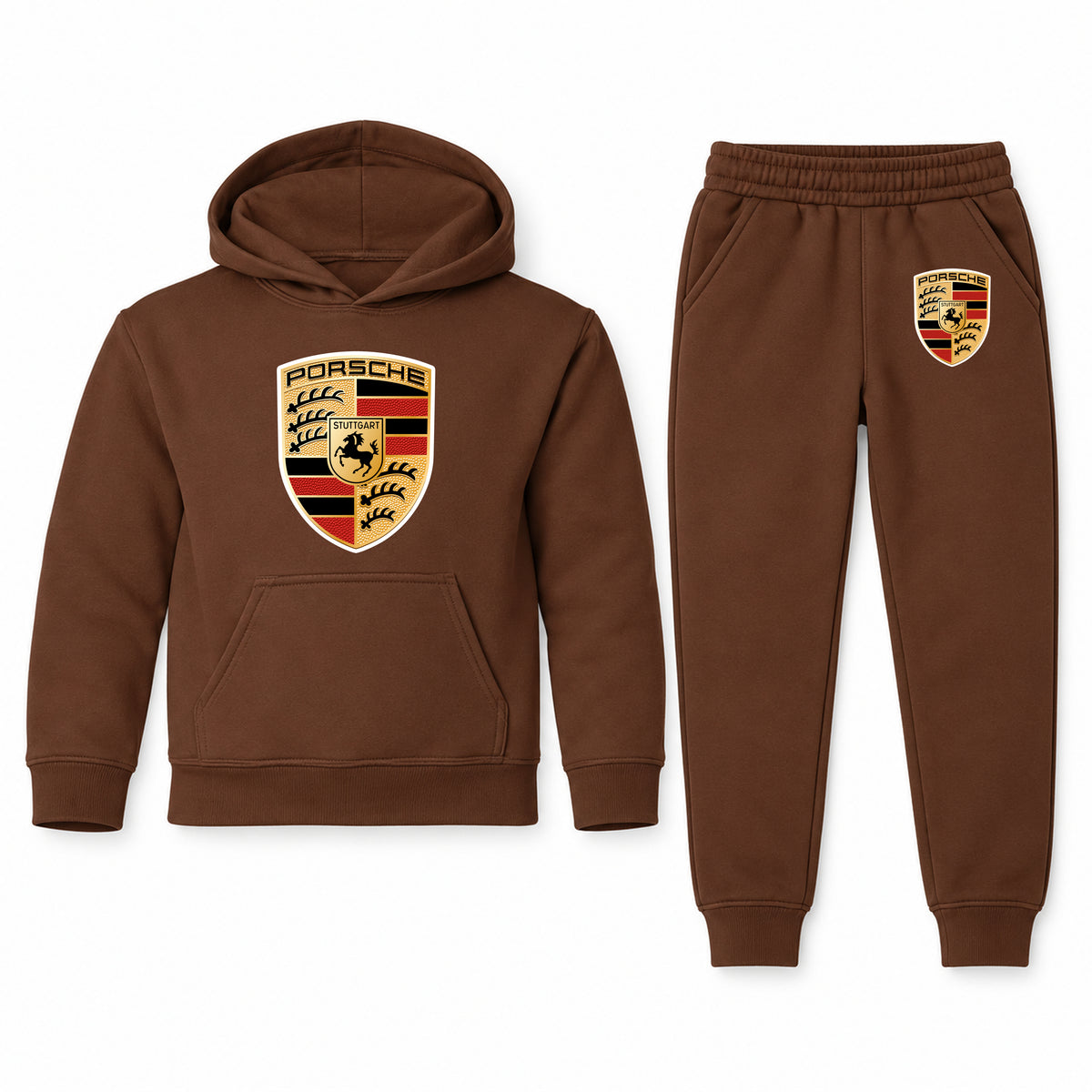 Porsche youth hoodie jogger set, Brown, Youth Large ages 10–12