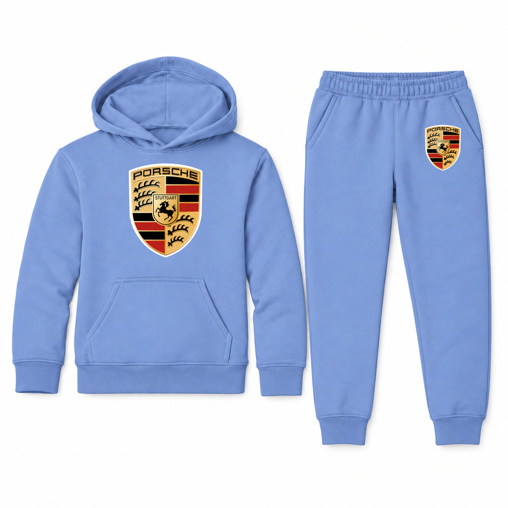 Porsche youth hoodie jogger set, Carolina Blue, Youth Large ages 10–12