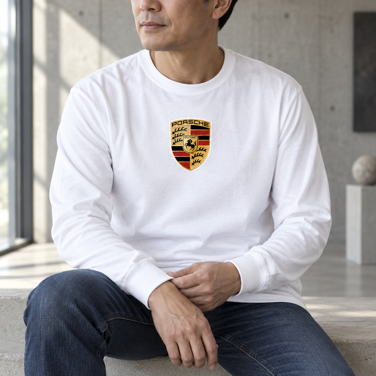 Porsche Cotton Long Sleeve T-Shirt | Color: White | Image 2 | Garment Detail