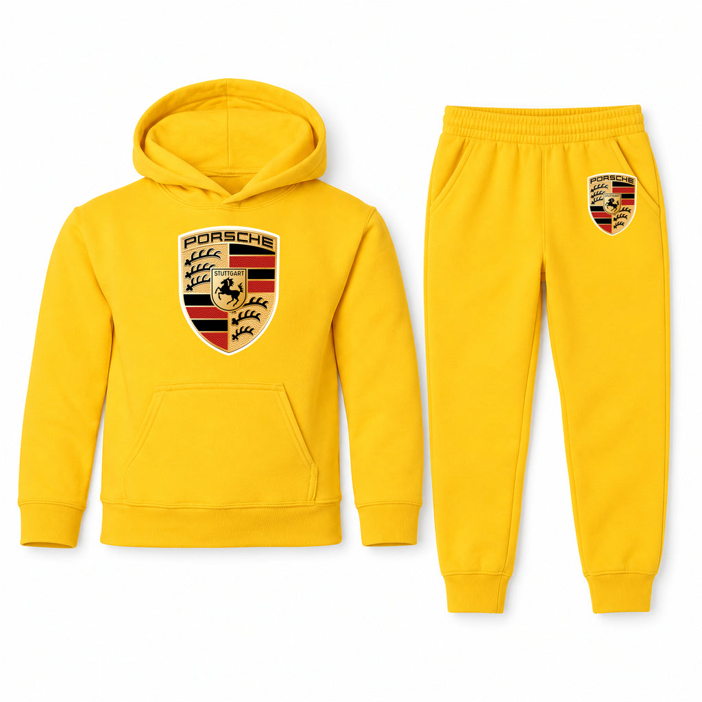 Porsche youth hoodie jogger set, Yellow, Youth Large ages 10–12