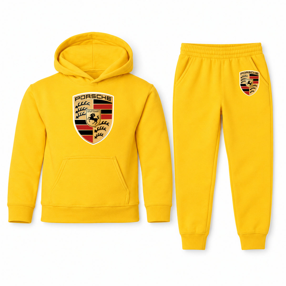 Porsche youth hoodie jogger set, Yellow, Youth Large ages 10–12