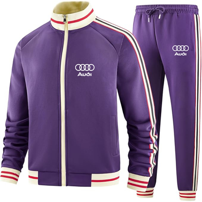 Men's Audi Car - Premium Two-Piece Designer Tracksuit with Bold Striped Accents and Zippered Front - Elevated Athletic Wear