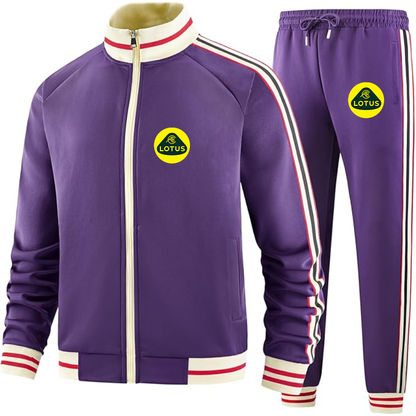 Men's Lotus Car - Premium Two-Piece Designer Tracksuit with Bold Striped Accents and Zippered Front - Elevated Athletic Wear