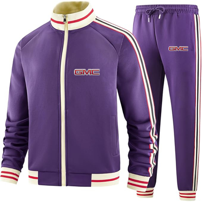 Men's GMC Car - Premium Two-Piece Designer Tracksuit with Bold Striped Accents and Zippered Front - Elevated Athletic Wear