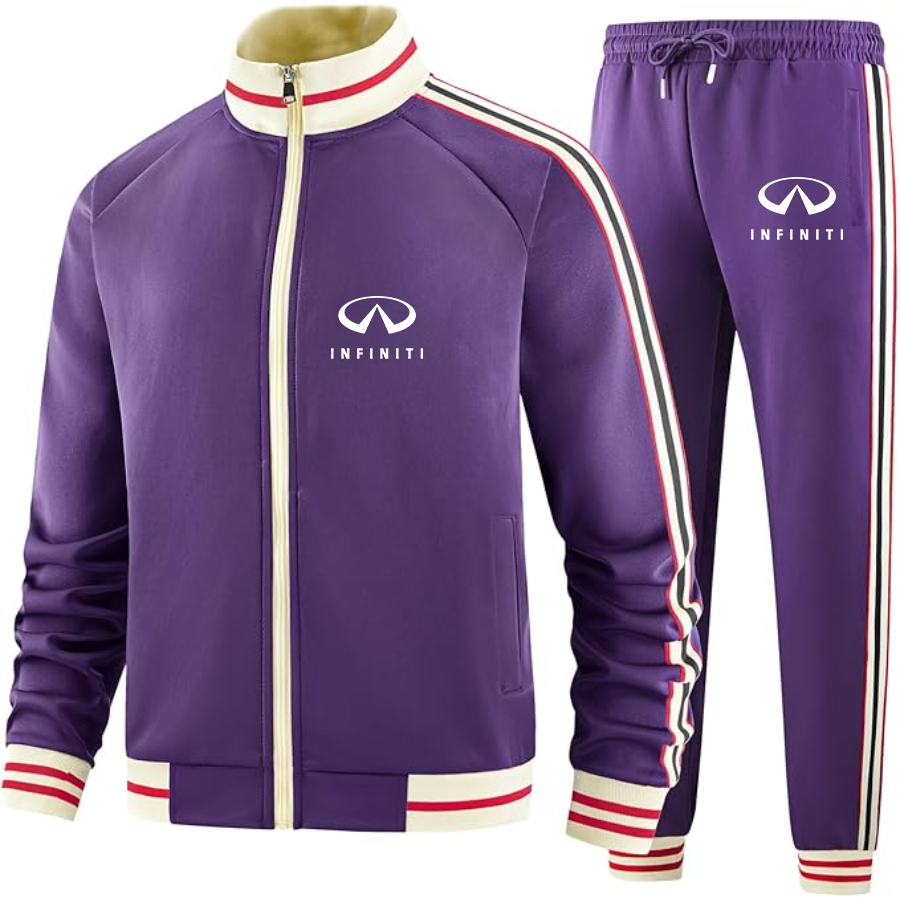 Men's Infiniti Luxury Car - Premium Two-Piece Designer Tracksuit with Bold Striped Accents and Zippered Front - Elevated Athletic Wear