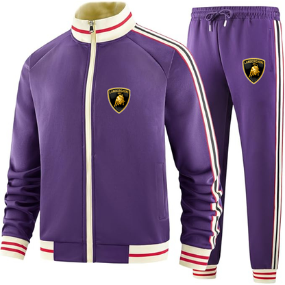 Men's Lamborghini Car - Premium Two-Piece Designer Tracksuit with Bold Striped Accents and Zippered Front - Elevated Athletic Wear