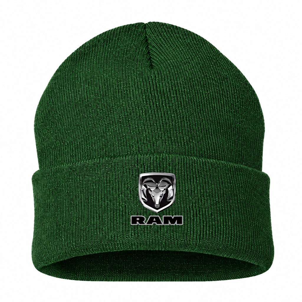 Ram Beanie Hat — Forest Green — front main