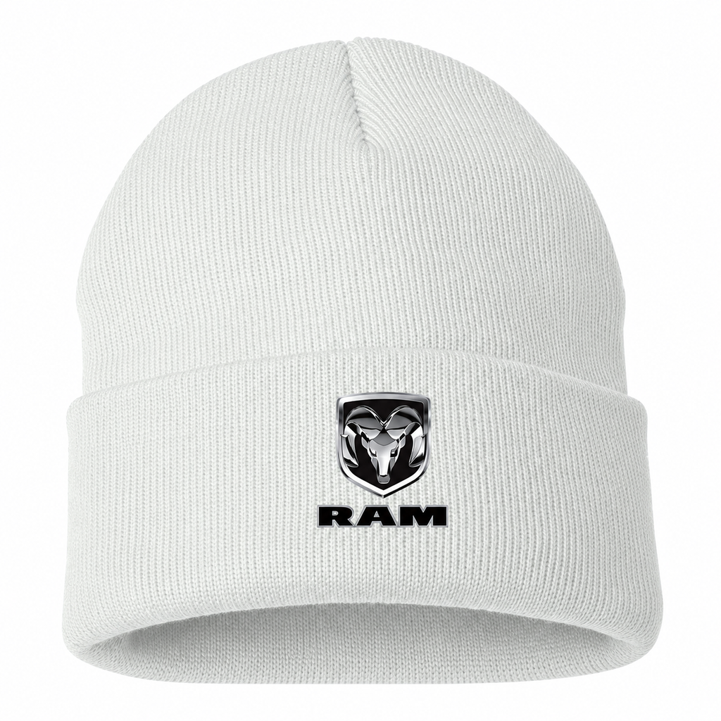 Ram Beanie Hat — White — front main