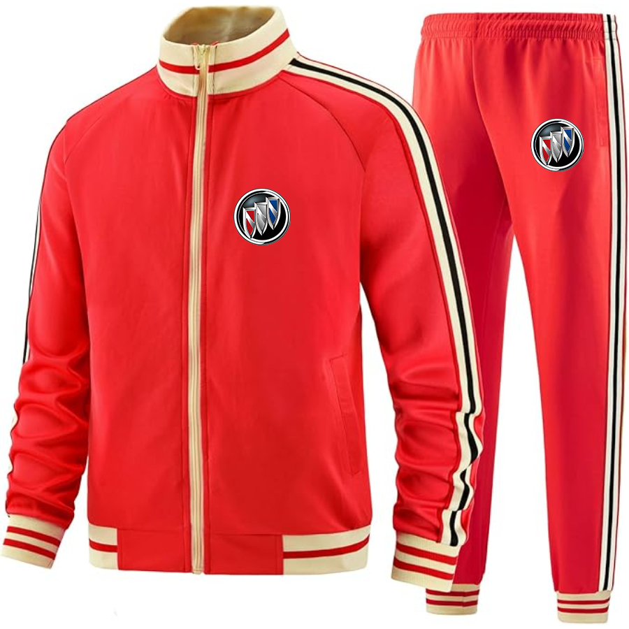 Men's Buick Car - Premium Two-Piece Designer Tracksuit with Bold Striped Accents and Zippered Front - Elevated Athletic Wear