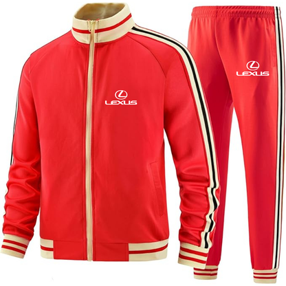 Men's Lexus Car - Premium Two-Piece Designer Tracksuit with Bold Striped Accents and Zippered Front - Elevated Athletic Wear