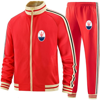 Men's Maserati Car - Premium Two-Piece Designer Tracksuit with Bold Striped Accents and Zippered Front - Elevated Athletic Wear