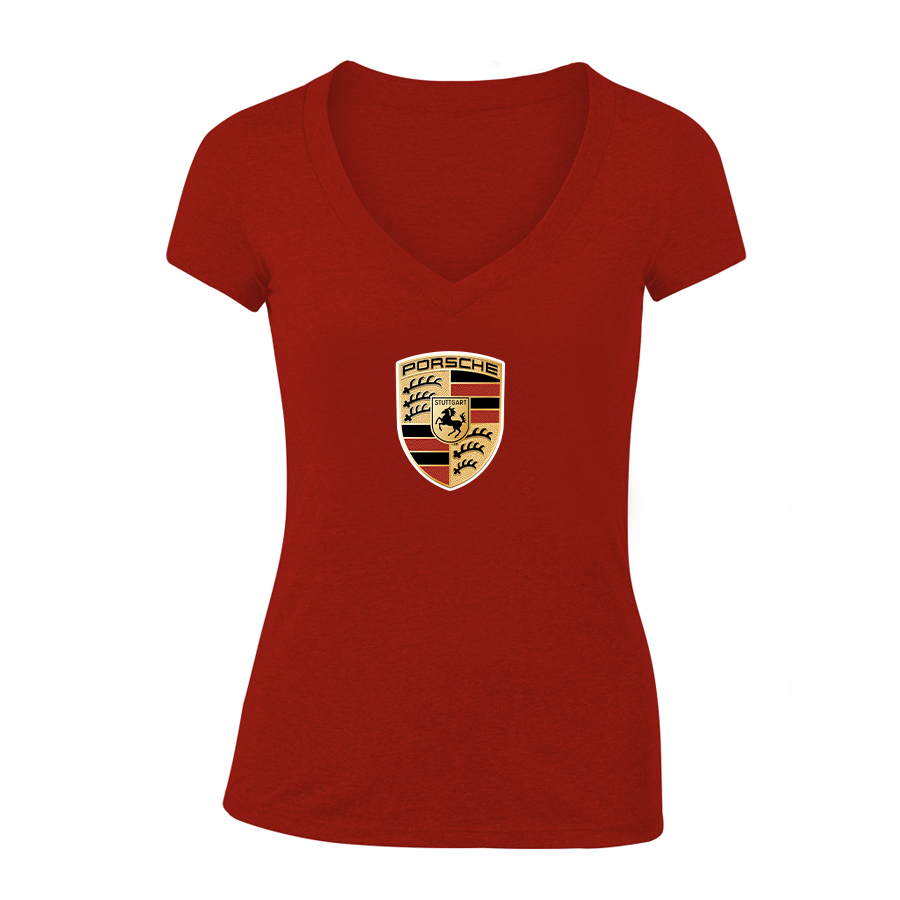 Women's Porsche Car V-Neck T-Shirt