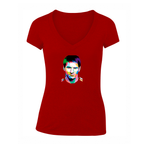 Women's Lionel Messi Face Art Soccer V-Neck T-Shirt