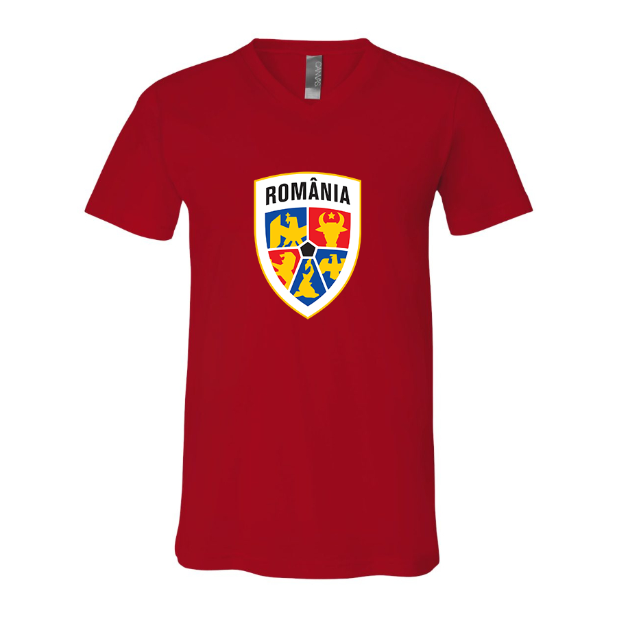 Men’s  Romania National Soccer Team - BELLA + CANVAS - Jersey V-Neck Tee - 3005