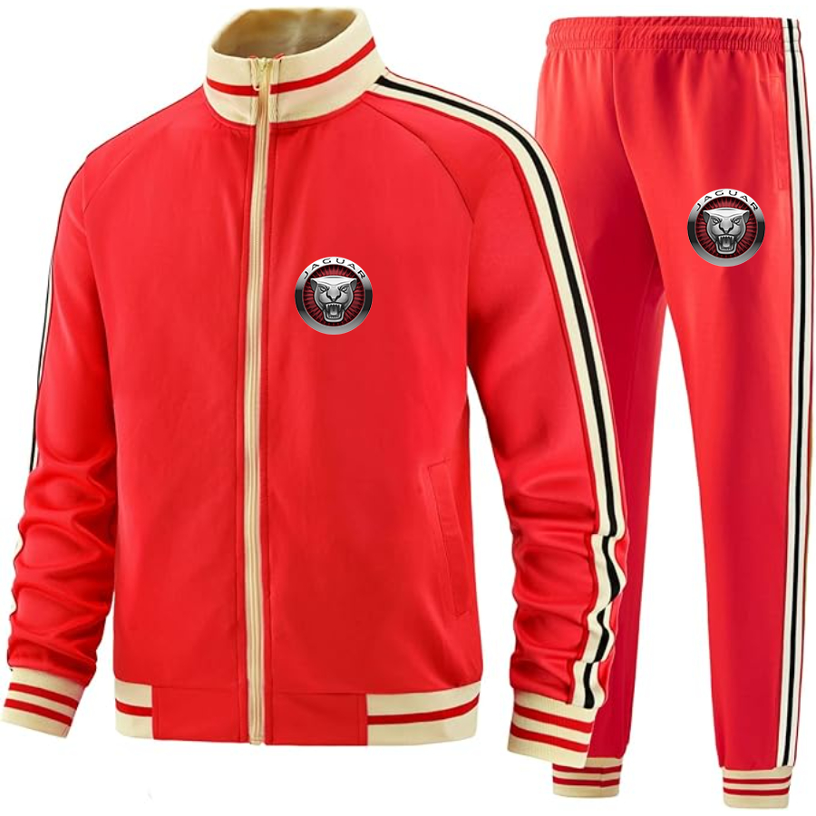 Men's Jaguar Motorsports Supercars - Premium Two-Piece Designer Tracksuit with Bold Striped Accents and Zippered Front - Elevated Athletic Wear