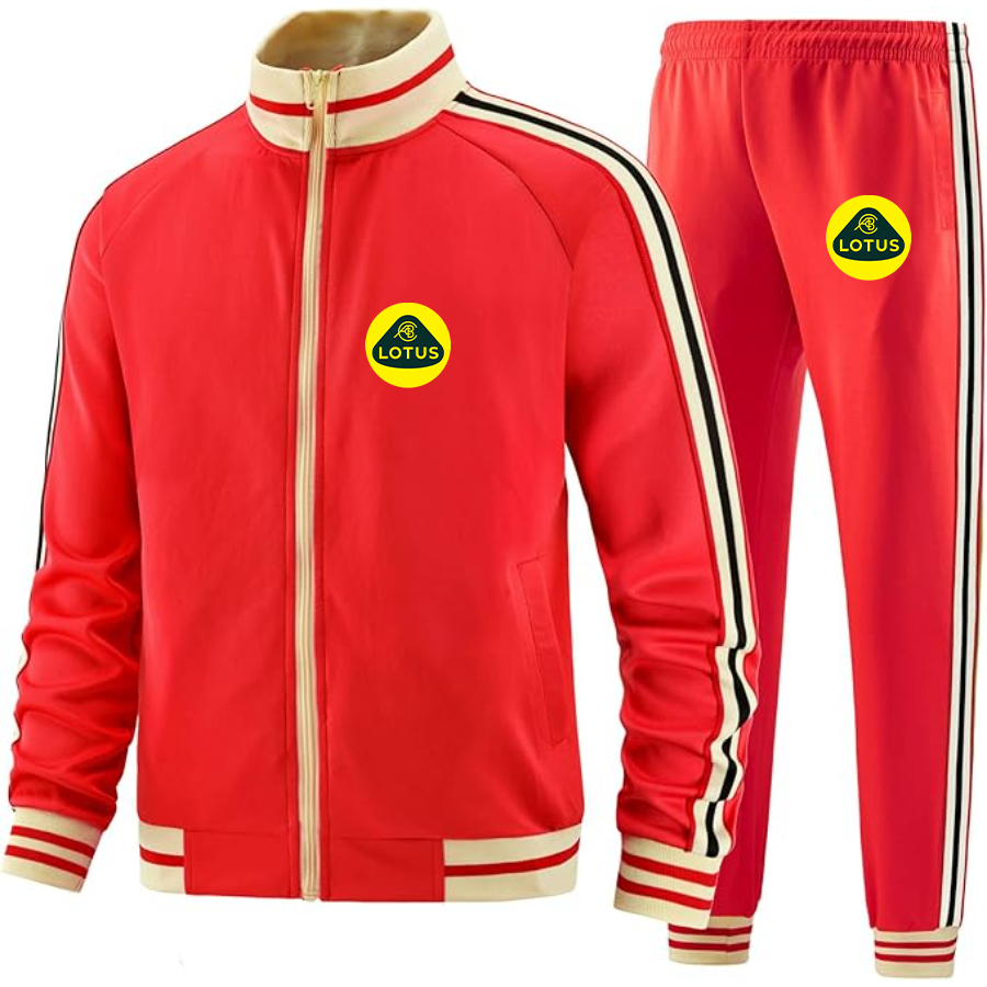 Men's Lotus Car - Premium Two-Piece Designer Tracksuit with Bold Striped Accents and Zippered Front - Elevated Athletic Wear