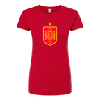 Women's Spain Red Logo National Soccer Team Round Neck T-Shirt