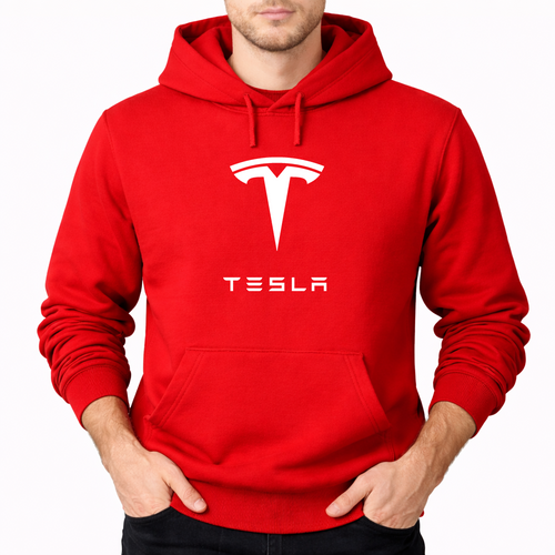 Men’s Tesla Motorsports Car Pullover Hoodie | Color: Red | Original